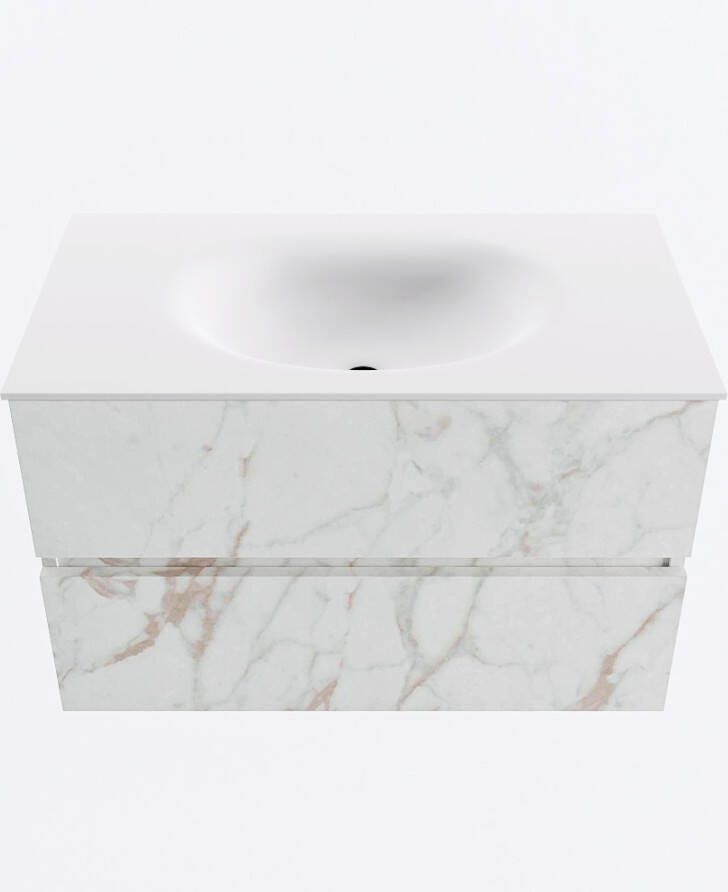 Mondiaz VICA 80cm badmeubel onderkast Carrara 2 lades. Wastafel MOON midden 1 kraangat kleur Talc.
