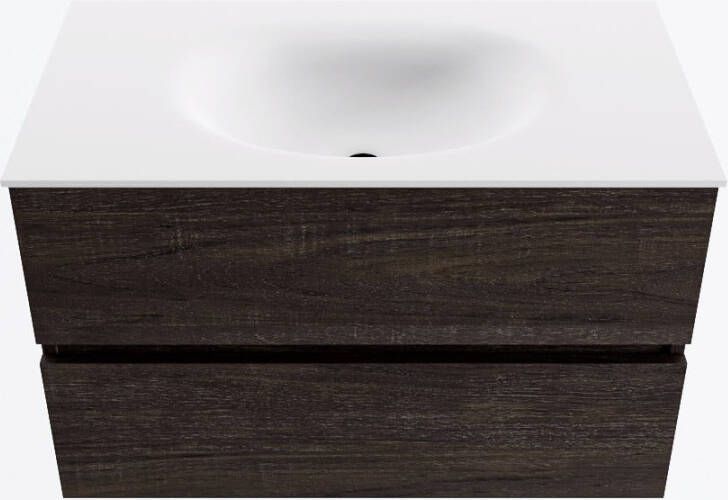 Mondiaz VICA 80cm badmeubel onderkast Dark Brown 2 lades. Wastafel MOON midden zonder kraangat kleur Talc.