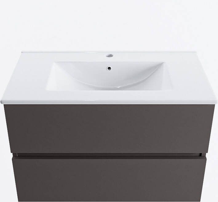 Mondiaz VICA 80cm badmeubel onderkast Dark Grey 2 lades. Wastafel DENIA midden 1 kraangat kleur Glanzend Wit.