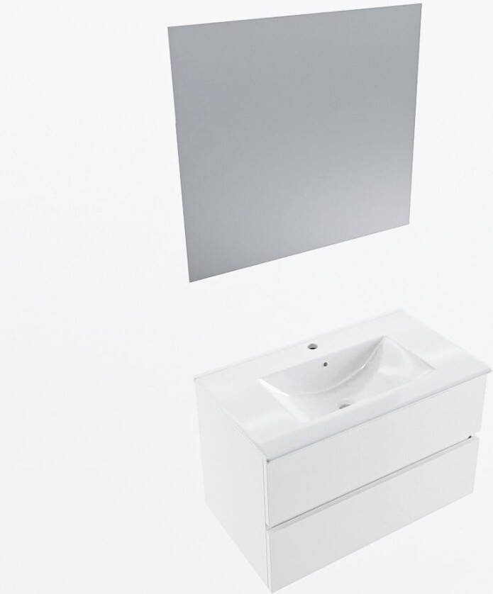 Mondiaz VICA 80cm badmeubel onderkast Talc 2 lades. Wastafel DENIA midden 1 kraangat kleur Glanzend Wit.