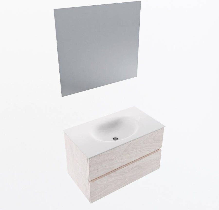 Mondiaz VICA 80cm badmeubel onderkast Underlayment 2 lades. Wastafel MOON midden zonder kraangat kleur Talc.