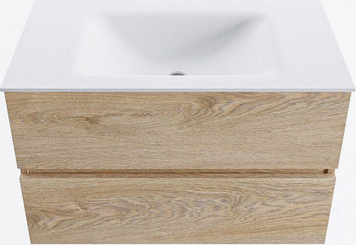 Mondiaz VICA 80cm badmeubel onderkast Washed Oak 2 lades. Wastafel CLOUD midden zonder kraangat kleur Talc.
