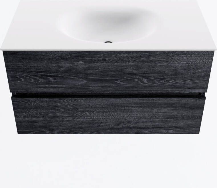 Mondiaz VICA 90cm badmeubel onderkast Antracite 2 lades. Wastafel MOON midden 1 kraangat kleur Talc.