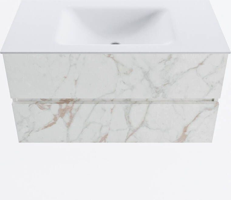 Mondiaz VICA 90cm badmeubel onderkast Carrara 2 lades. Wastafel CLOUD midden 1 kraangat kleur Talc.