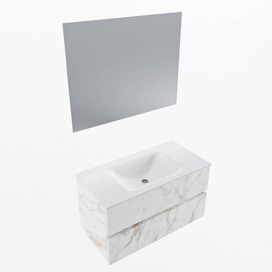 Mondiaz VICA 90cm badmeubel onderkast Carrara 2 lades. Wastafel CLOUD midden zonder kraangat kleur Talc.