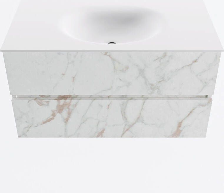 Mondiaz VICA 90cm badmeubel onderkast Carrara 2 lades. Wastafel MOON midden 1 kraangat kleur Talc.