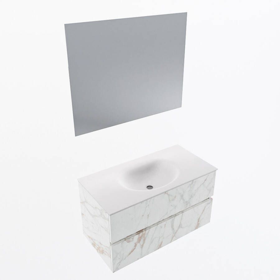 Mondiaz VICA 90cm badmeubel onderkast Carrara 2 lades. Wastafel MOON midden zonder kraangat kleur Talc.