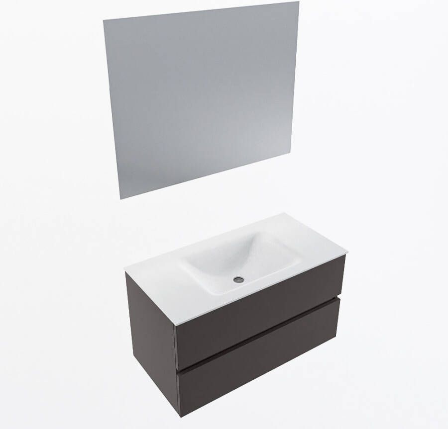 Mondiaz VICA 90cm badmeubel onderkast Dark Grey 2 lades. Wastafel CLOUD midden 1 kraangat kleur Talc.