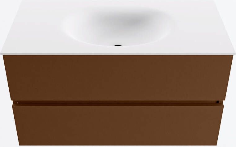 Mondiaz VICA 90cm badmeubel onderkast Rust 2 lades. Wastafel MOON midden 1 kraangat kleur Talc.