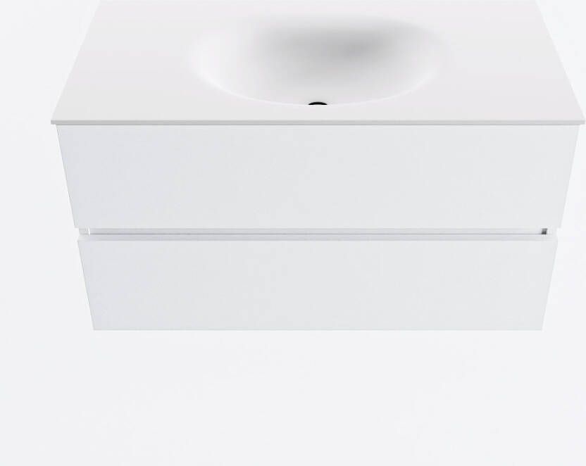 Mondiaz VICA 90cm badmeubel onderkast Talc 2 lades. Wastafel MOON midden 1 kraangat kleur Talc.