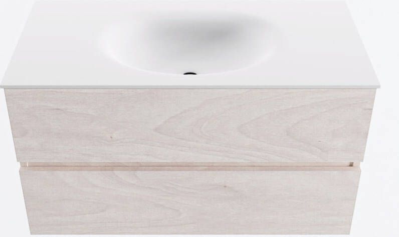Mondiaz VICA 90cm badmeubel onderkast Underlayment 2 lades. Wastafel MOON midden 1 kraangat kleur Talc.