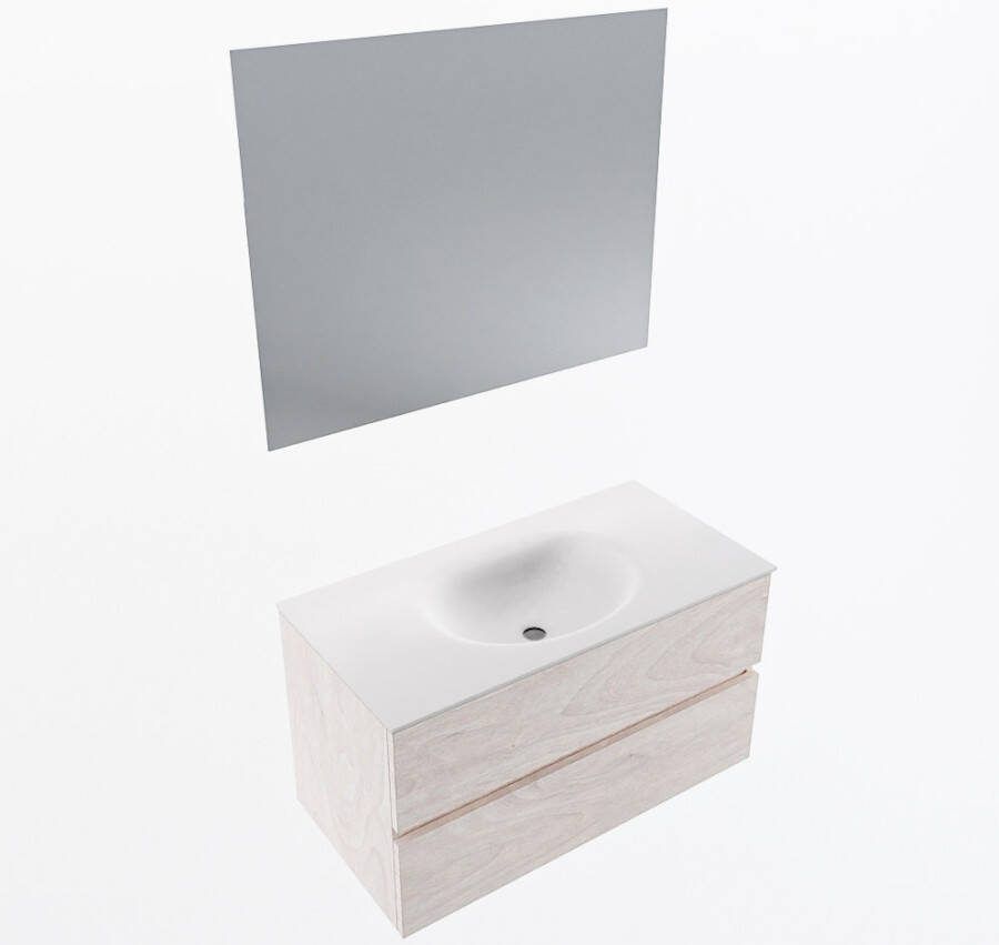 Mondiaz VICA 90cm badmeubel onderkast Underlayment 2 lades. Wastafel MOON midden zonder kraangat kleur Talc.