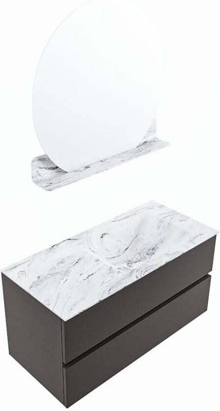 Mondiaz VICA-DLUX 100cm badmeubel onderkast Dark grey 2 lades. Inbouw wastafel CLOUD rechts 1 kraangat kleur Glace en spiegel model SPOT