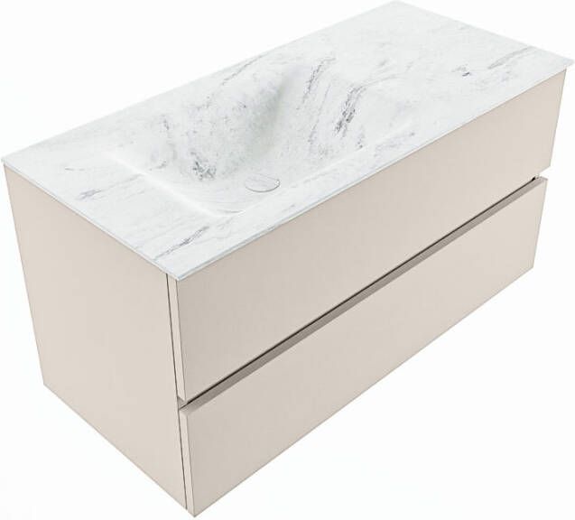 Mondiaz VICA-DLUX 100cm badmeubel onderkast Linen 2 lades. Inbouw wastafel CLOUD links 1 kraangat kleur Lava.