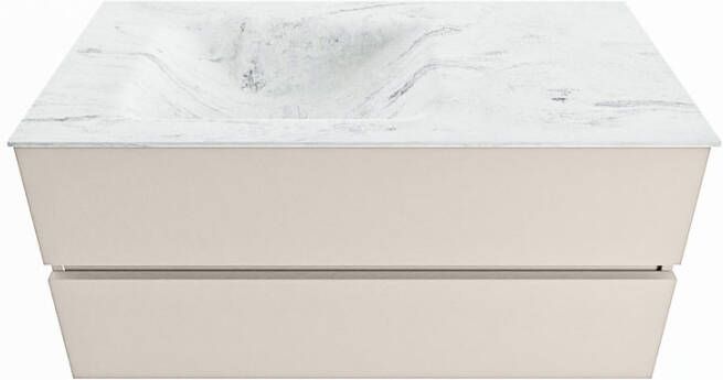 Mondiaz VICA-DLUX 100cm badmeubel onderkast Linen 2 lades. Inbouw wastafel CLOUD links zonder kraangat kleur Glace.