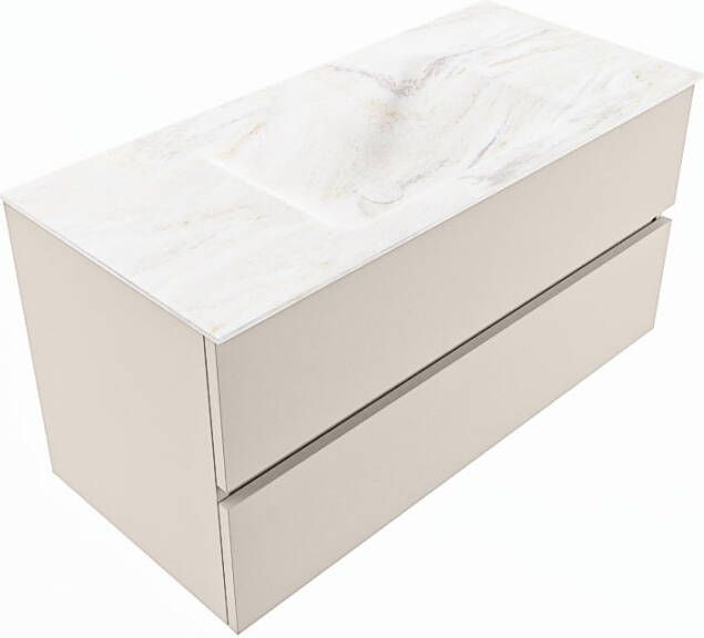 Mondiaz VICA-DLUX 100cm badmeubel onderkast Linen 2 lades. Inbouw wastafel CLOUD midden 1 kraangat kleur Frappe.