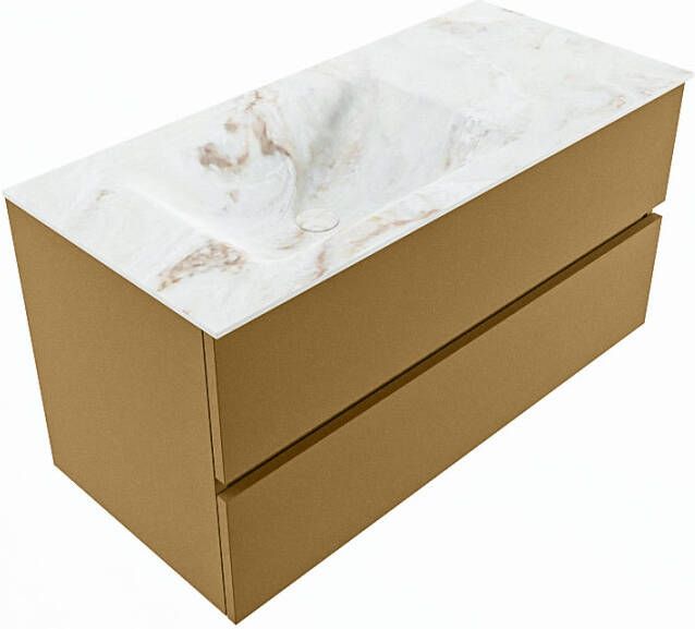 Mondiaz VICA-DLUX 100cm badmeubel onderkast Oro 2 lades. Inbouw wastafel CLOUD links zonder kraangat kleur Ostra.