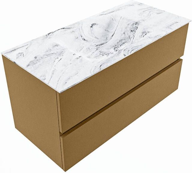 Mondiaz VICA-DLUX 100cm badmeubel onderkast Oro 2 lades. Inbouw wastafel CLOUD midden zonder kraangat kleur Frappe.
