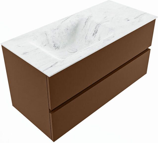 Mondiaz VICA-DLUX 100cm badmeubel onderkast Rust 2 lades. Inbouw wastafel CLOUD links zonder kraangat kleur Lava.