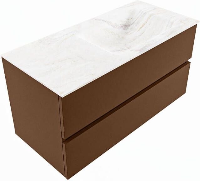 Mondiaz VICA-DLUX 100cm badmeubel onderkast Rust 2 lades. Inbouw wastafel CLOUD rechts zonder kraangat kleur Frappe.