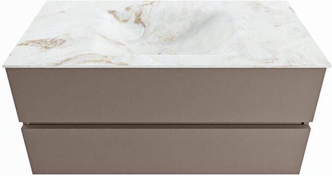 Mondiaz VICA-DLUX 100cm badmeubel onderkast Smoke 2 lades. Inbouw wastafel CLOUD midden 1 kraangat kleur Lava.