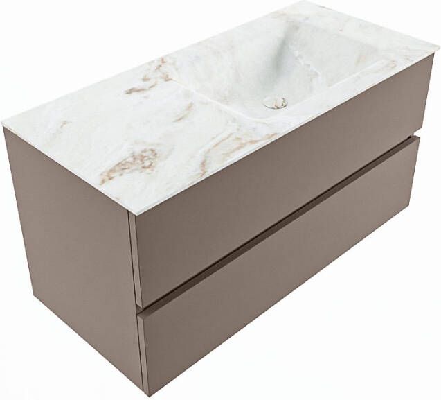 Mondiaz VICA-DLUX 100cm badmeubel onderkast Smoke 2 lades. Inbouw wastafel CLOUD rechts 1 kraangat kleur Glace.