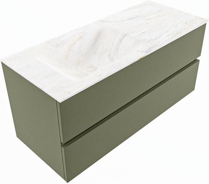 Mondiaz VICA-DLUX 110cm badmeubel onderkast Army 2 lades. Inbouw wastafel CLOUD links 1 kraangat kleur Lava.
