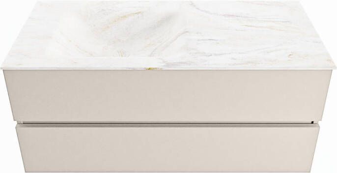 Mondiaz VICA-DLUX 110cm badmeubel onderkast Linen 2 lades. Inbouw wastafel CLOUD links zonder kraangat kleur Ostra.