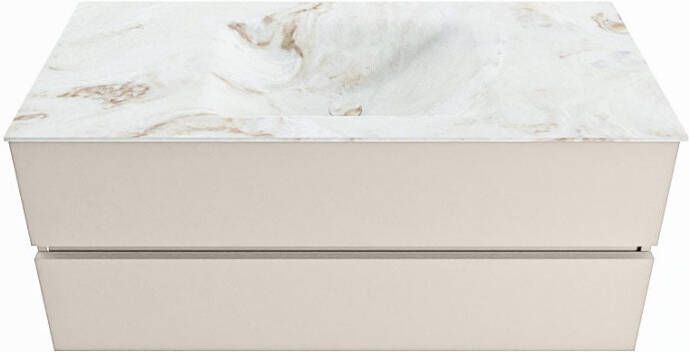 Mondiaz VICA-DLUX 110cm badmeubel onderkast Linen 2 lades. Inbouw wastafel CLOUD midden zonder kraangat kleur Lava.