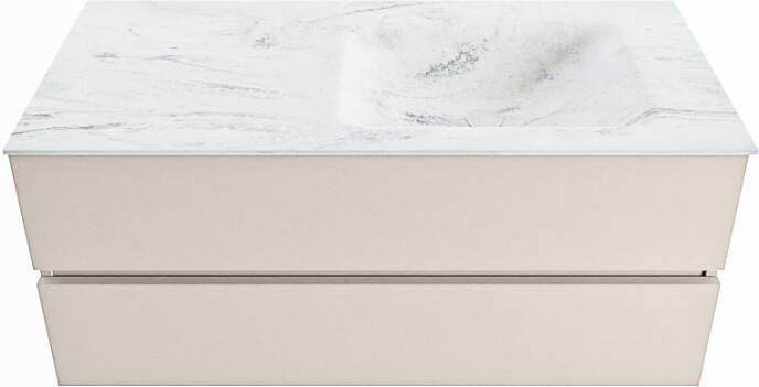 Mondiaz VICA-DLUX 110cm badmeubel onderkast Linen 2 lades. Inbouw wastafel CLOUD rechts zonder kraangat kleur Frappe.