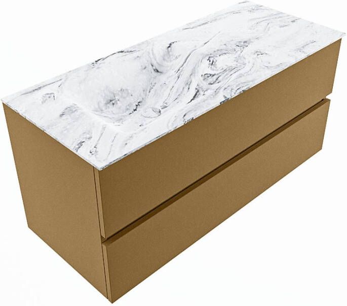 Mondiaz VICA-DLUX 110cm badmeubel onderkast Oro 2 lades. Inbouw wastafel CLOUD links zonder kraangat kleur Opalo.