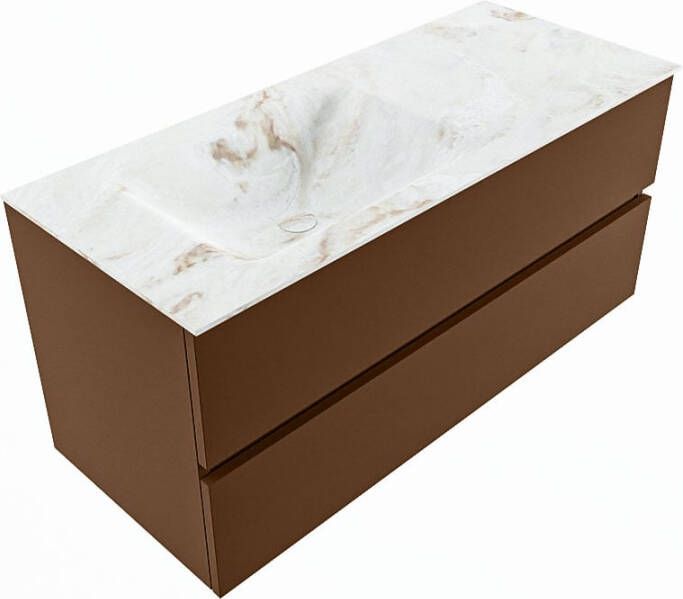 Mondiaz VICA-DLUX 110cm badmeubel onderkast Rust 2 lades. Inbouw wastafel CLOUD links 1 kraangat kleur Glace en spiegel model SPOT