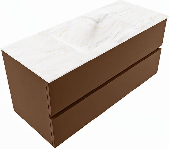 Mondiaz VICA-DLUX 110cm badmeubel onderkast Rust 2 lades. Inbouw wastafel CLOUD midden 1 kraangat kleur Frappe en spiegel model SPOT