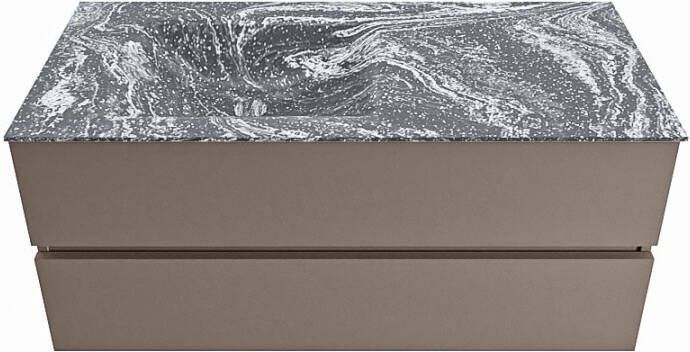 Mondiaz VICA-DLUX 110cm badmeubel onderkast Smoke 2 lades. Inbouw wastafel CLOUD links 1 kraangat kleur Lava.