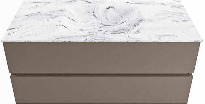 Mondiaz VICA-DLUX 110cm badmeubel onderkast Smoke 2 lades. Inbouw wastafel CLOUD midden 1 kraangat kleur Opalo.