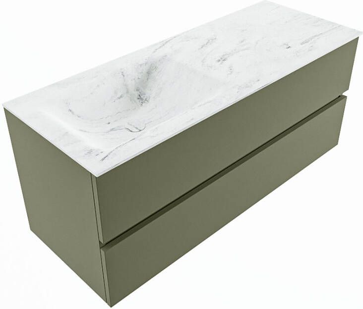Mondiaz VICA-DLUX 120cm badmeubel onderkast Army 2 lades. Inbouw wastafel CLOUD links 1 kraangat kleur Ostra.