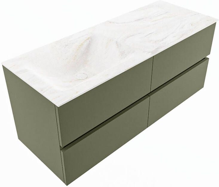 Mondiaz VICA-DLUX 120cm badmeubel onderkast Army 4 lades. Inbouw wastafel CLOUD links zonder kraangat kleur Lava.