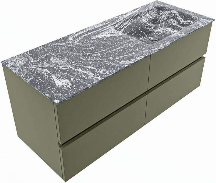 Mondiaz VICA-DLUX 120cm badmeubel onderkast Army 4 lades. Inbouw wastafel CLOUD rechts 1 kraangat kleur Glace en spiegel model SPOT