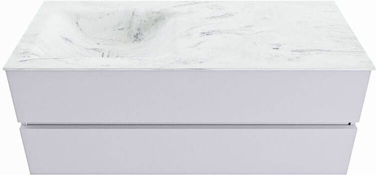 Mondiaz VICA-DLUX 120cm badmeubel onderkast Cale 2 lades. Inbouw wastafel CLOUD links zonder kraangat kleur Opalo.