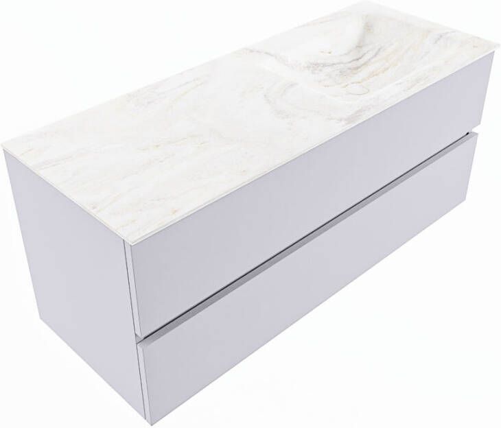 Mondiaz VICA-DLUX 120cm badmeubel onderkast Cale 2 lades. Inbouw wastafel CLOUD rechts 1 kraangat kleur Frappe.