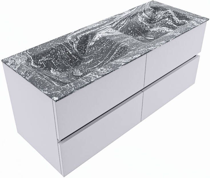 Mondiaz VICA-DLUX 120cm badmeubel onderkast Cale 4 lades. Inbouw wastafel CLOUD dubbel 2 kraangaten kleur Lava en spiegel model SPOT