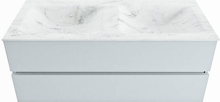 Mondiaz VICA-DLUX 120cm badmeubel onderkast Clay 2 lades. Inbouw wastafel CLOUD dubbel 2 kraangaten kleur Opalo.