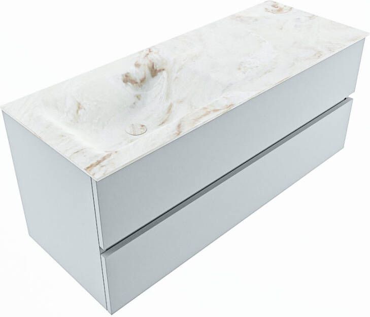 Mondiaz VICA-DLUX 120cm badmeubel onderkast Clay 2 lades. Inbouw wastafel CLOUD links 1 kraangat kleur Ostra.