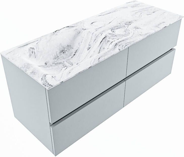 Mondiaz VICA-DLUX 120cm badmeubel onderkast Clay 4 lades. Inbouw wastafel CLOUD links zonder kraangat kleur Glace.