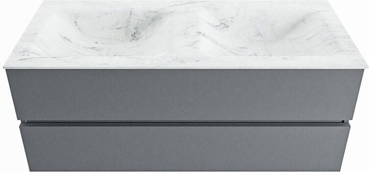 Mondiaz VICA-DLUX 120cm badmeubel onderkast Plata 2 lades. Inbouw wastafel CLOUD dubbel 2 kraangaten kleur Opalo.