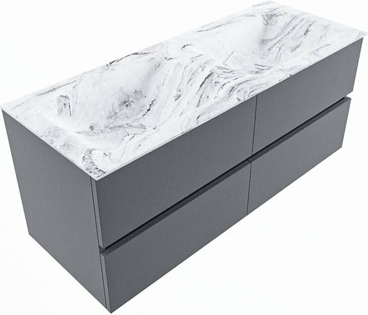 Mondiaz VICA-DLUX 120cm badmeubel onderkast Plata 4 lades. Inbouw wastafel CLOUD dubbel zonder kraangat kleur Ostra.