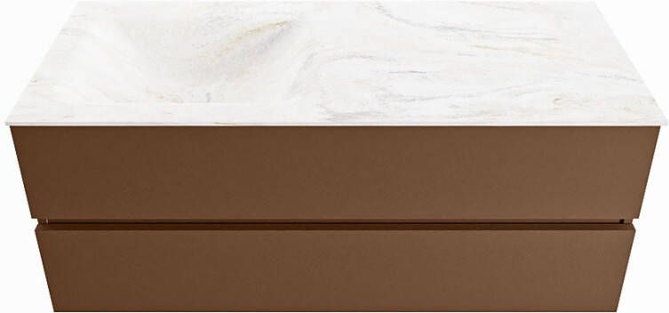Mondiaz VICA-DLUX 120cm badmeubel onderkast Rust 2 lades. Inbouw wastafel CLOUD links 1 kraangat kleur Lava.