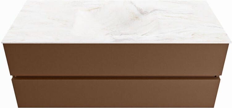 Mondiaz VICA-DLUX 120cm badmeubel onderkast Rust 2 lades. Inbouw wastafel CLOUD midden 1 kraangat kleur Opalo.