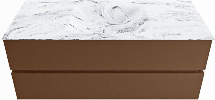 Mondiaz VICA-DLUX 120cm badmeubel onderkast Rust 2 lades. Inbouw wastafel CLOUD midden zonder kraangat kleur Glace.