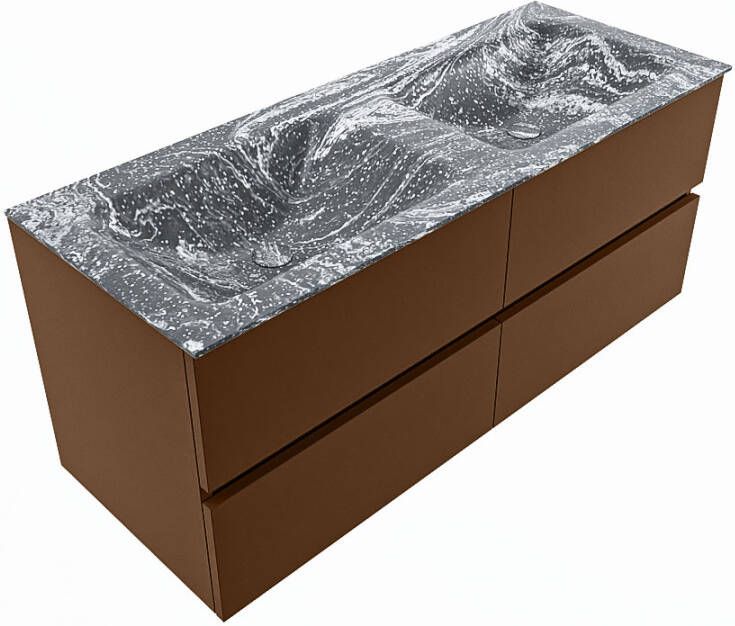 Mondiaz VICA-DLUX 120cm badmeubel onderkast Rust 4 lades. Inbouw wastafel CLOUD dubbel zonder kraangat kleur Frappe.